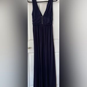 Lucca Couture Sleeveless Deep V Neck Dark Navy Maxi Dress Medium